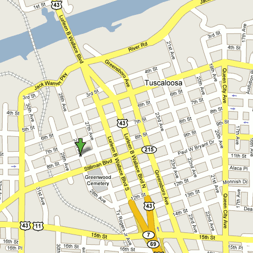 Map of Tuscaloosa with Marcum Architects location hightlighted.